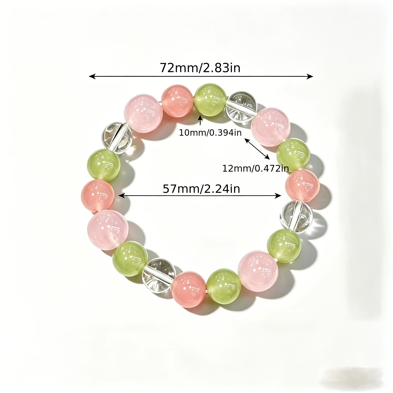 Boho Pastel Pink Green Crystal Beaded Bracelet, Handmade